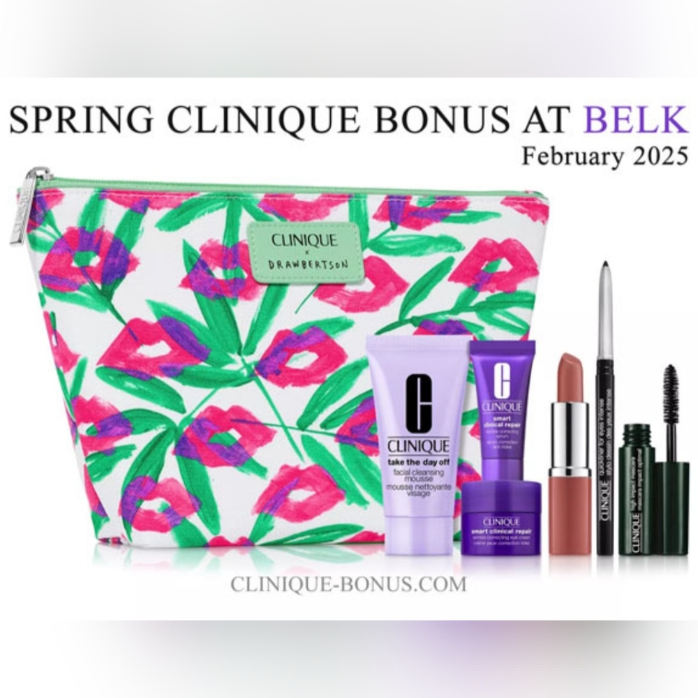 NWT Clinique Cosmetic Bag With 6 Piece Makeup Set